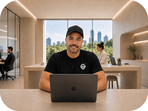 gOS helpline team member at a laptop